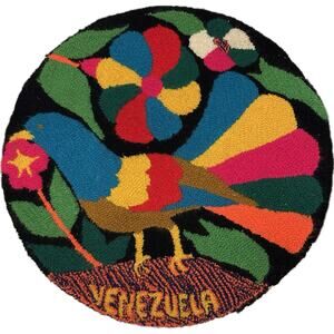 Vintage Venezuela Handmade Colorful Round Hooked Rug Wall Tapestry Boho 70’s